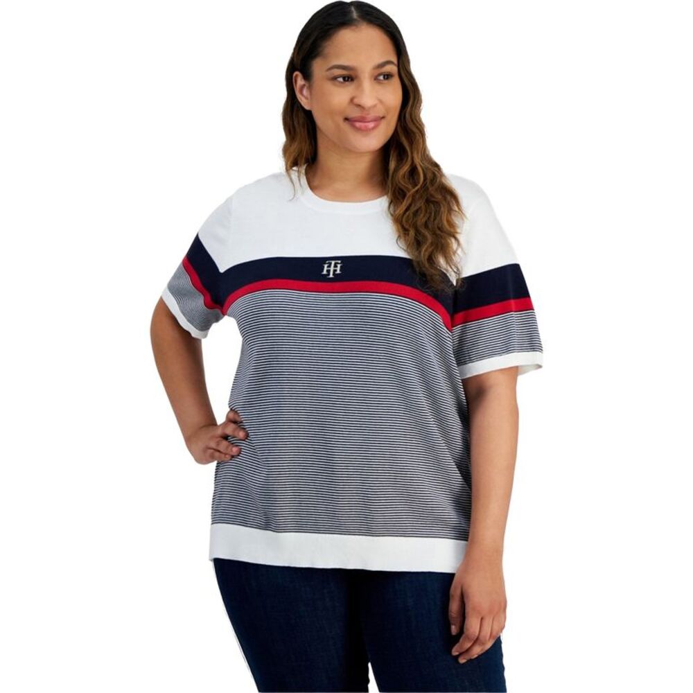 Tommy Hilfiger Womens Colorblocked Pullover Sweater, Multicoloured, Plus Size...